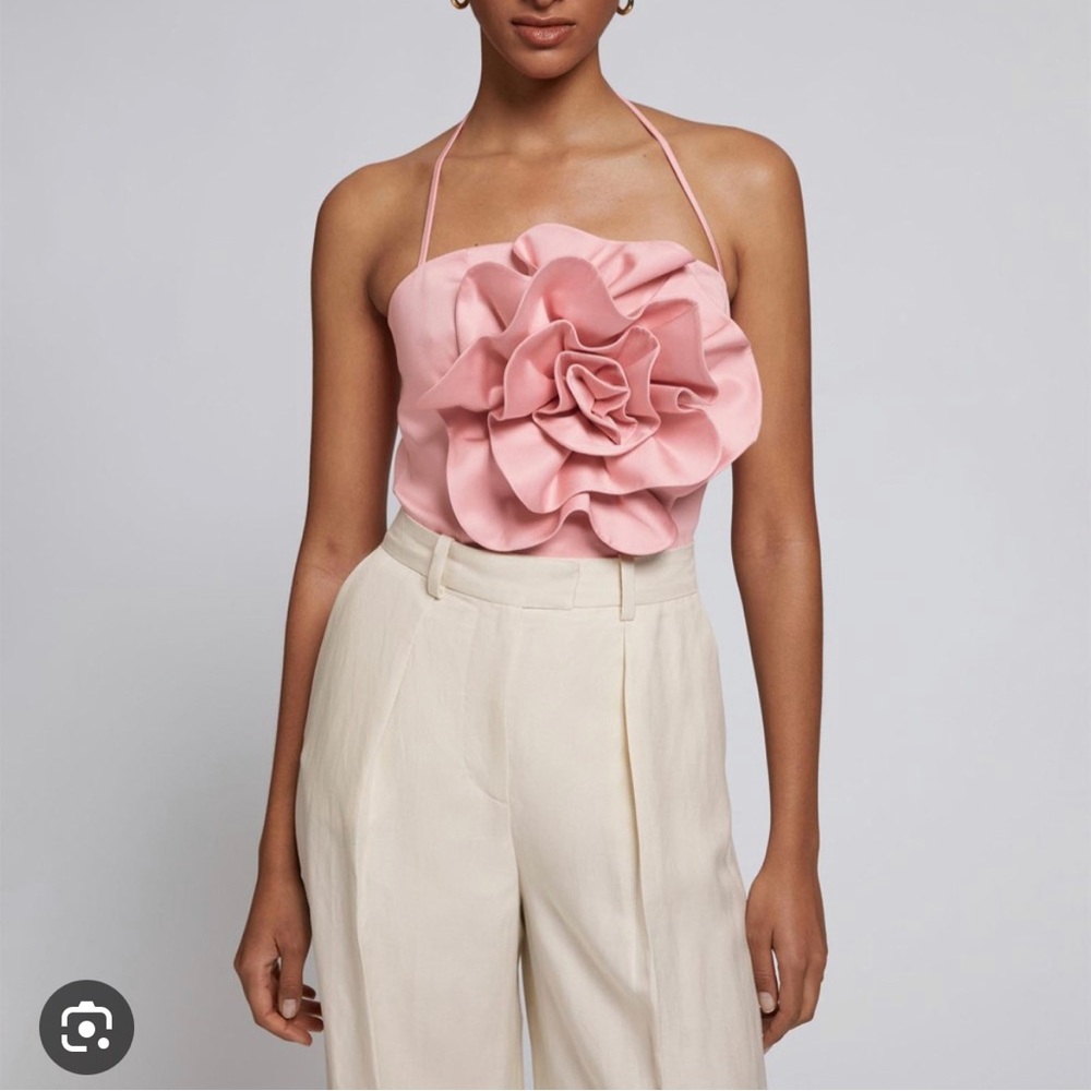 & Other Stories Pink Halter Top with Floral Detail
